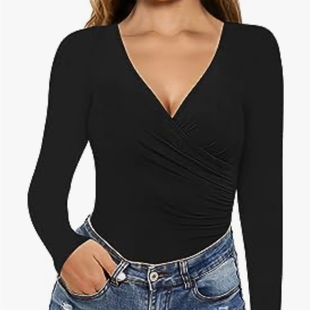 Mangopop Cross Wrap Long Sleeve Top
